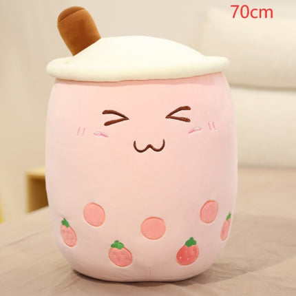 Cute Fruit Boba Tea Plush Pillow – Soft Strawberry Milk Tea Stuffed Toy – Kawaii Bubble Tea Cup Cushion for Kids & Teens (Pink/Brown)