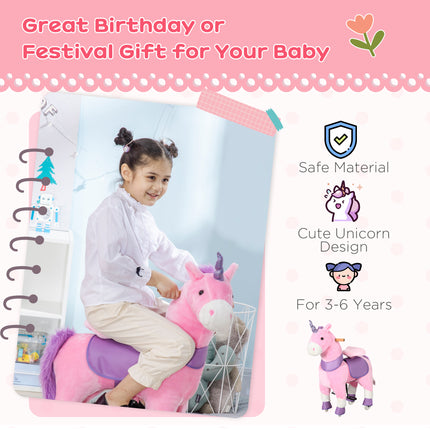 Ride-On Real Walking Unicorn – Mechanical Pony with Sparkly Horn – No Batteries Needed – Soft Plush Interactive Toy for Kids (Supports 176 lbs)