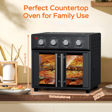 XXL 28L Air Fryer Toaster Oven – French Door Design – 1700W Convection Oven for Pizza, Roast, Toast & Grill – Fits 12" Pizza