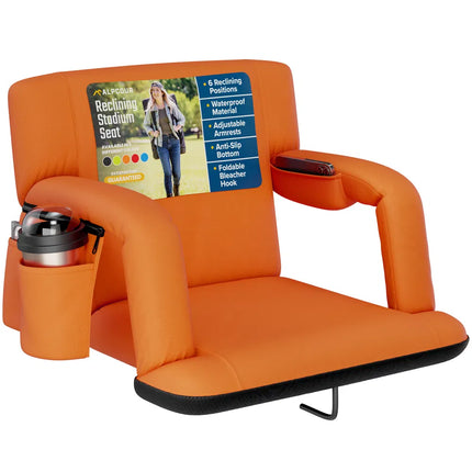 Reclining Stadium Seat with Armrests – Waterproof Foldable Bleacher Chair for Sports Games & Camping