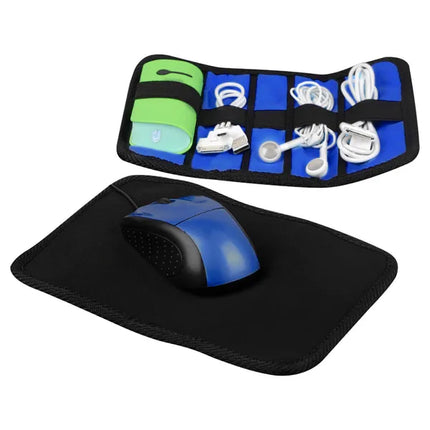 Slim Travel Mouse Pad and Tech Organizer Case – Portable Protective Sleeve with Elastic Accessory Bands for Digital Nomads & Office Commuters