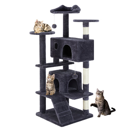 AuraModern™ Multi-Functional Cat Tree House – Luxury Wooden Cat Climbing Tower with Integrated Condo, Scratching Posts & Interactive Toys