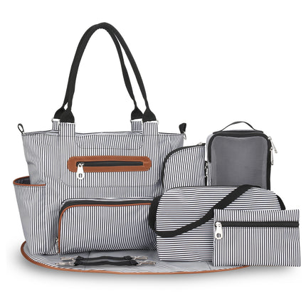 8-Piece Baby Diaper Bag Mega Set – Multi-Functional Mummy Tote with Bottle Bag, Mesh Organizer, Changing Pad & Stroller Straps