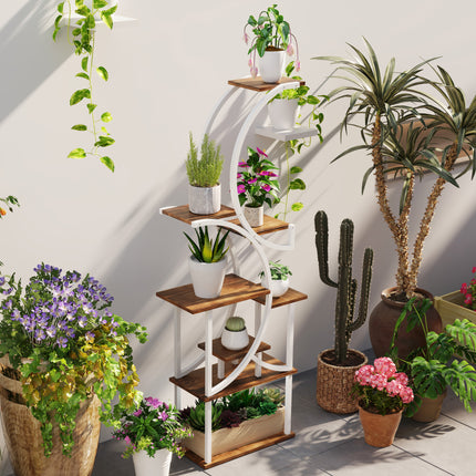62" Tall 8-Tier Wooden Plant Stand – Large Capacity Multi-Level Flower Shelf – Carbonized Wood Display Rack for Indoor Garden