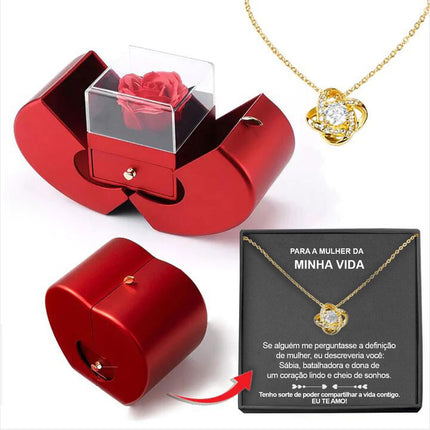 Red Apple Christmas Jewelry Box – Eternal Rose Gift Set – Romantic Surprise Box for Necklace & Rings – Ideal Mother’s & Valentine’s Day Gift