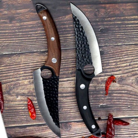 Hand-Forged Meat Cleaver & Boning Knife – High Carbon Steel Butcher Knife – Curved Skinning Knife for Hunting & Kitchen