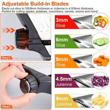 Professional Stainless Steel Mandoline Food Slicer – Multi-Functional Vegetable & Fruit Chopper, Grater, Peeler with Adjustable Blade