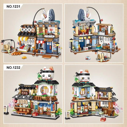 4-Pack Japanese Street View Building Set – 2969 Pcs Modular Building Blocks – Realistic Japan Architecture Model Kit – Creative Gift for Kids & Adults