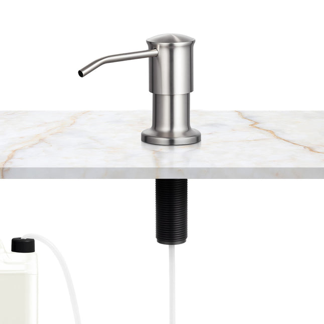 Built-in Kitchen Sink Soap Dispenser – Stainless Steel Pump with Large Refillable Bottle – Under-Counter Soap Pump