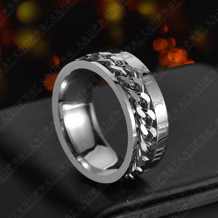 Roman Numeral Spinner Ring for Men – Rotatable Chain Titanium Steel Ring – Multifunctional Bottle Opener & Stress Relief Jewelry – Punk Style Gift