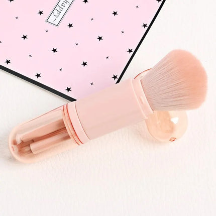 4-in-1 Portable Makeup Brush Set – Compact Multi-Functional Beauty Brushes with Protective Caps for Travel & Touch-Ups