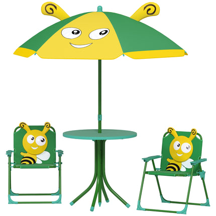 Kids Picnic Table & Chair Set with Adjustable Umbrella – Portable Outdoor Activity Table – 4-Piece Set for Garden, Beach & Camping (Green)