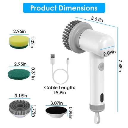 Electric Handheld Spin Scrubber – Cordless Cleaning Brush with 2 Rotating Speeds – 3 Replaceable Heads for Kitchen, Bathroom, Tile & Sink