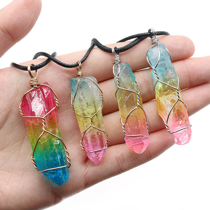 Natural Crystal Pillar Tree of Life Pendant – Hand-Wrapped Wire Stone Necklace – Spiritual Healing Jewelry for Women