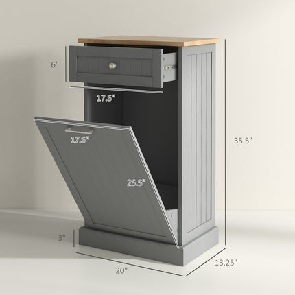 Modern Gray Tilt-Out Trash Can Cabinet – 10 Gallon Hidden Garbage Holder with Drawer – Stylish Wooden Kitchen Waste Bin Cupboard in Grey