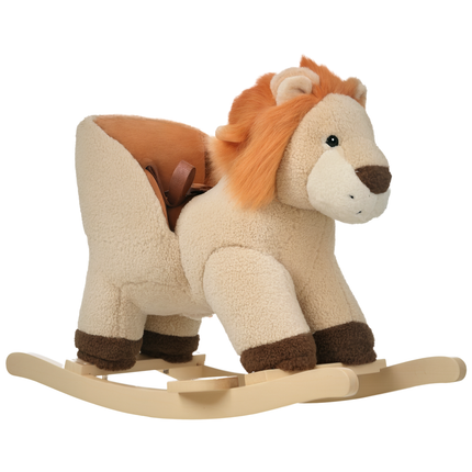 Plush Baby Rocking Lion with Sound – Wooden Rocking Animal with Safety Seat Belt – Interactive Toddler Rocker for 18-36 Months