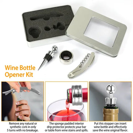 3-Piece Professional Wine Opener Set – Multi-Function Corkscrew, Foil Cutter & Wine Stopper Kit