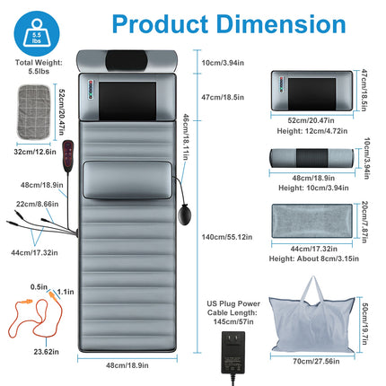 Advanced Full Body Electric Massage Mat – 10 Vibration Motors with Heat Therapy – 3D Neck Massager & Lumbar Support Pillow – Foldable Home Spa Mattress