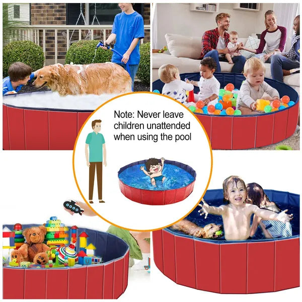 Foldable Pet & Kid Swimming Pool – Portable PVC Bathtub & Kiddie Pool – Non-Slip Collapsible Outdoor Play Center