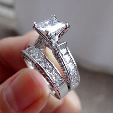His and Hers Matching Couple Rings Set – Princess Cut CZ Engagement & Wedding Bands – Silver Color Anniversary Promise Rings for Couples