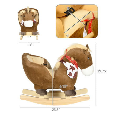 Plush Baby Rocking Horse with Realistic Sounds – Interactive Wooden Ride-On Toy with Safety Belt for Toddlers 18-36 Months