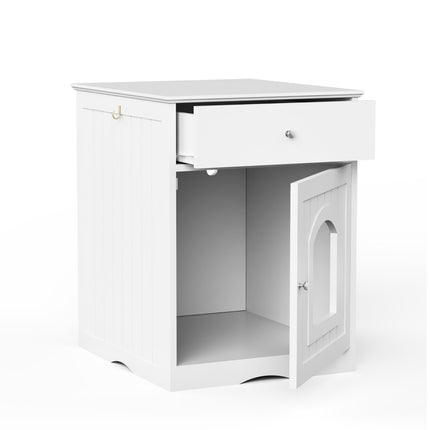 Wooden Cat Litter Box Enclosure – Decorative Cat House & Side Table – Indoor Pet Crate with Hidden Washroom Design