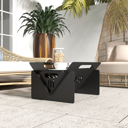 3-in-1 Folding Fire Pit & Coffee Table – Portable Wood Burning Stove – Multifunctional Outdoor Camping Grill with Carry Bag – Black