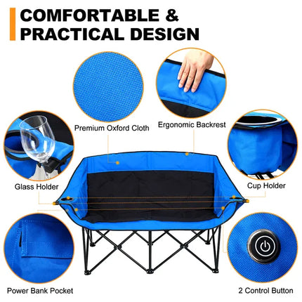Oversized Heated Moon Chair – 3-Level Temperature Control – Folding Padded Saucer Chair for Camping, Patio & Outdoor Lounging