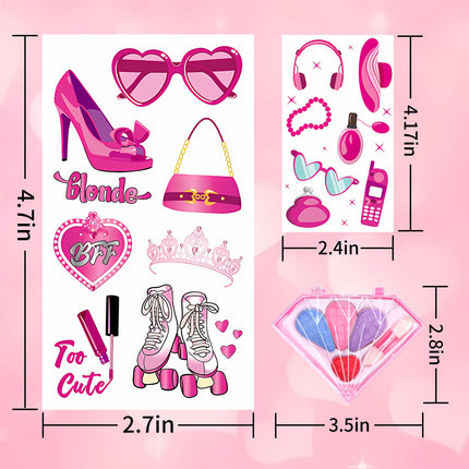 Princess Temporary Tattoos Set for Girls – Birthday Party Supplies with Portable Makeup Case – Waterproof Skin-Safe Tattoos for Kids & Women