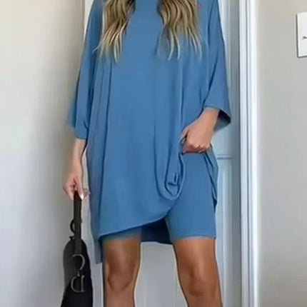 Women's Viscose Blend Long Sleeve Top & High-Waisted Shorts Set – Soft & Breathable Loungewear – Comfortable Everyday Outfit with Pockets – Perfect for Casual Wear & Relaxing