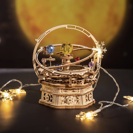 Robotime ROKR Rotating Starry Night Music Box – 3D Wooden Puzzle – Mechanical Solar System Model Kit – Unique Gift for Space Lovers