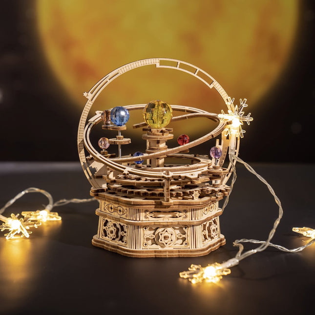 Robotime ROKR Rotating Starry Night Music Box – 3D Wooden Puzzle – Mechanical Solar System Model Kit – Unique Gift for Space Lovers