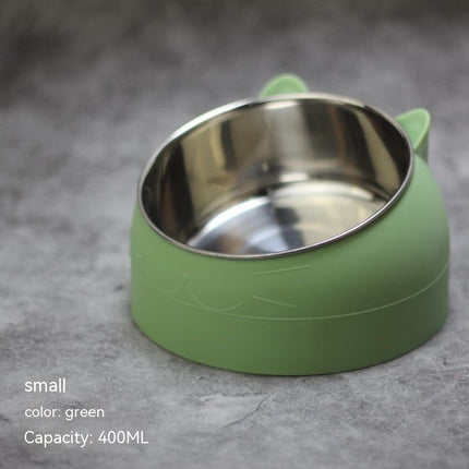 Elevated Double Stainless Steel Cat Bowls – 15° Tilted Cervical Protection Feeding Station – Ergonomic Food and Water Dishes for Cats and Small Dogs