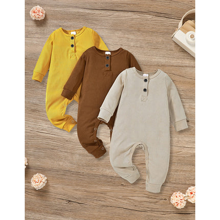 3-Pack Essential Baby Ribbed Rompers – 100% Soft Cotton Long Sleeve Jumpsuits – Unisex Infant Button-Front Bodysuits
