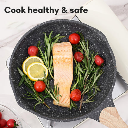 Small Nonstick Frying Pan for Eggs & Omelettes – JEETEE Granite Skillet with Stay-Cool Handle – All Stoves Compatible