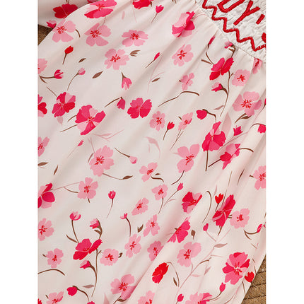 "Daddy's Girl" Smocked Baby Romper – Floral Print Princess Bodysuit – Hand-Embroidered Vintage Style Outfit for Infant Girls