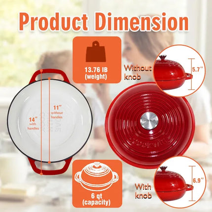 6 Quart Enameled Cast Iron Dutch Oven with Lid – Professional Bread Oven for Sourdough Baking – Includes Silicone Mat