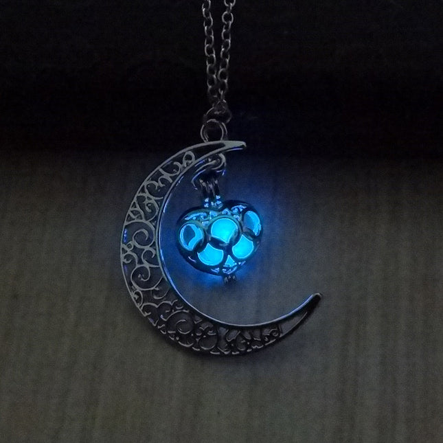 Glow in the Dark Pendant Necklace – Luminous Stone Jewelry with Silver Plated Chain – Magical Glowing Necklaces for Festivals & Parties