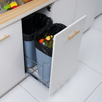 Dual Pull-Out Trash Can for Kitchen Cabinet – 2x35L Double Waste Bins – Heavy Duty Under-Mount Slide System with 110 lbs Capacity