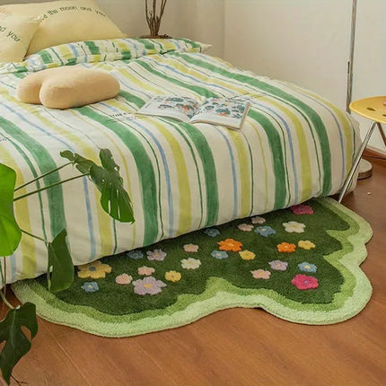Cute Green Moss Bathroom Runner Rug – Boho Aesthetic Leaf Bath Mat – Shaggy Non-Slip Absorbent Shower Mat for Botanical Home Decor