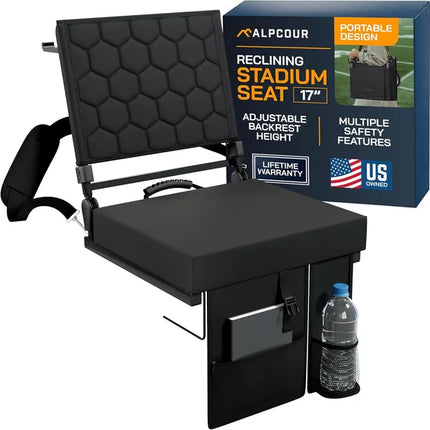 Folding Reclining Stadium Seat with Back Support – Cushioned Bleacher Chair for Sports Games and Outdoor Events