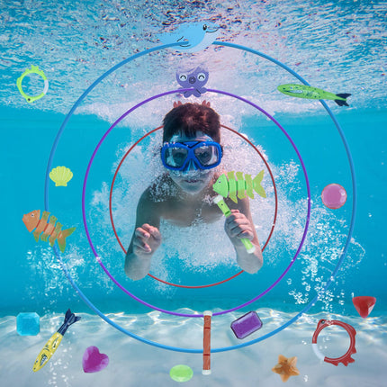 24-Piece Kids Diving Pool Toy Set – Swim-Through Rings and Underwater Treasures for Summer Swimming Practice