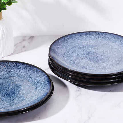 Ceramic Steak Plate Set of 6 – 8-Inch Modern Dinner Plates for Pasta, Salad & Dessert – Microwave & Dishwasher Safe