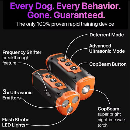 Professional 3-Emitter Dog Bark Deterrent – High-Power Ultrasonic Training Tool – 50ft Range Anti-Bark Device – 100% Safe & Humane Stop Barking Silencer