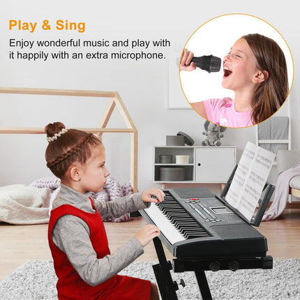 61-Key Digital Music Electronic Keyboard Set – Portable Electric Piano with Adjustable Stand & Microphone – Full Musical Instrument Kit for Kids & Beginners