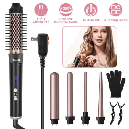 5-in-1 Professional Curling Wand Set – Interchangeable Barrels & Thermal Styling Brush
