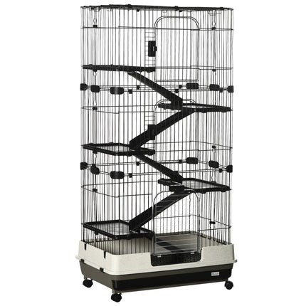 32" 6-Tier Large Small Animal Cage – Rolling Rabbit Hutch & Ferret Habitat – 6-Level Pet Mansion with Slide-Out Tray & Ramps