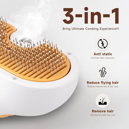3-in-1 Steamy Cat Brush – Professional Pet Steam Brush for Shedding & Grooming – Electric Spray Massage Comb for Cats & Dogs – Rechargeable Hair Removal Tool