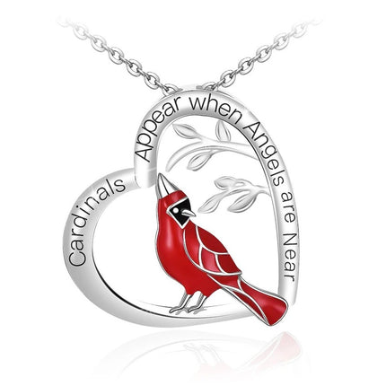 Heart-Shaped Red Cardinal Pendant Necklace – Symbolic "Always With You" Memorial Jewelry – Anniversary & Valentine’s Day Gift for Her