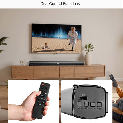 120W Sound Bar for Smart TV – 35-Inch 2.1 Channel System with Built-in Subwoofer – Bluetooth 5.0, Optical & AUX – High-Power Home Theater Surround Sound